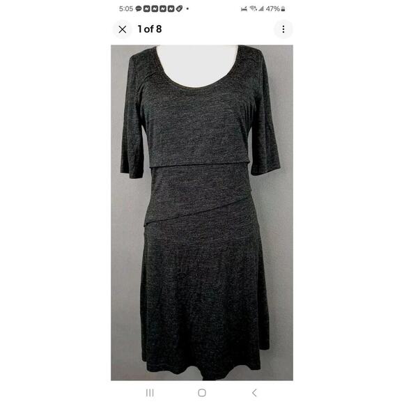 prAna Womens Knit Dress Charcoal Sz SM Lined 1/2 Sleeve Wool Blend Stretch Comfy - Picture 1 of 6